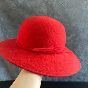 Women’s Hat Fabric Wool Red Cap Vintage Felt Italy RN 42269